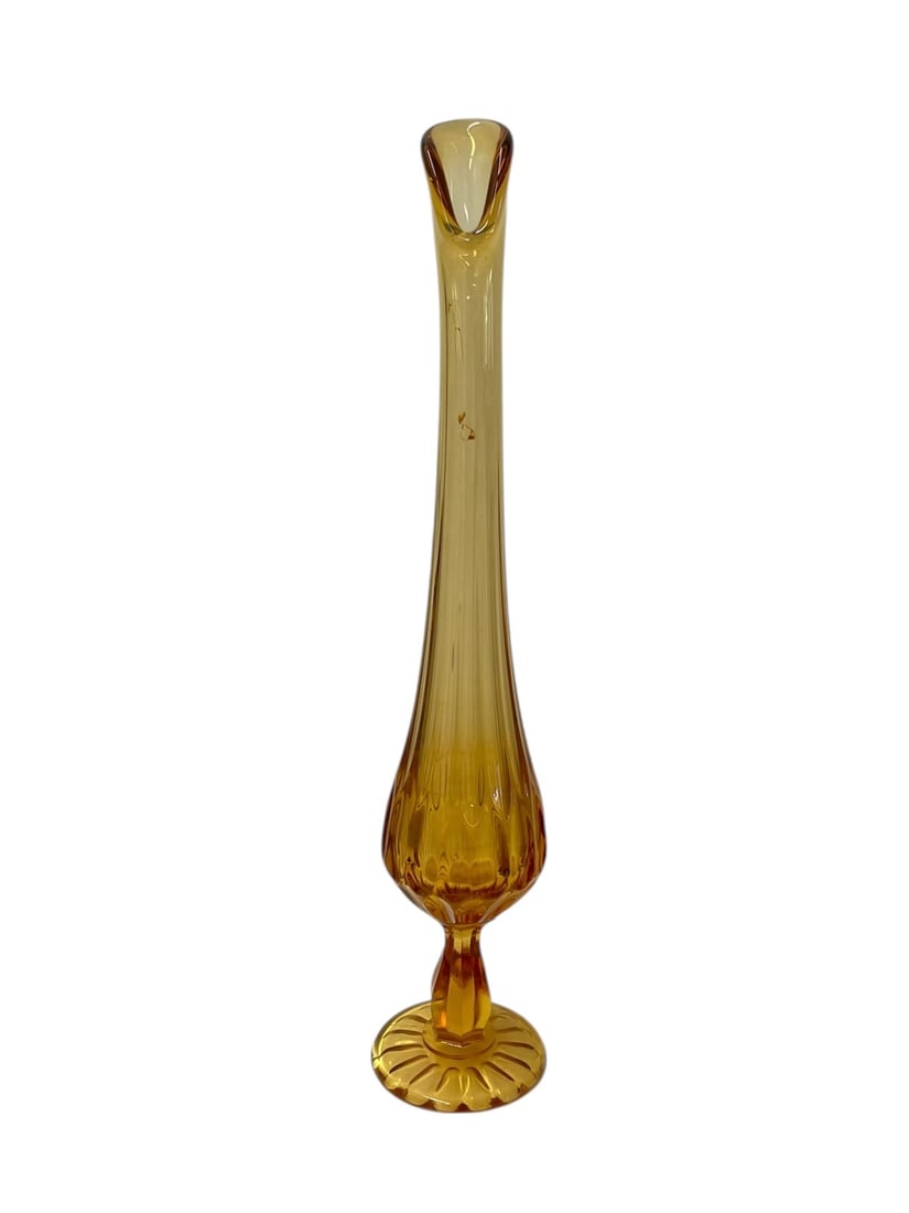 Amber Swung Glass Vase, 12.5": Amber Swung Glass Vase, 12.5". Has water residue inside, please see photos. No chips or cracks. 12.5" tall.