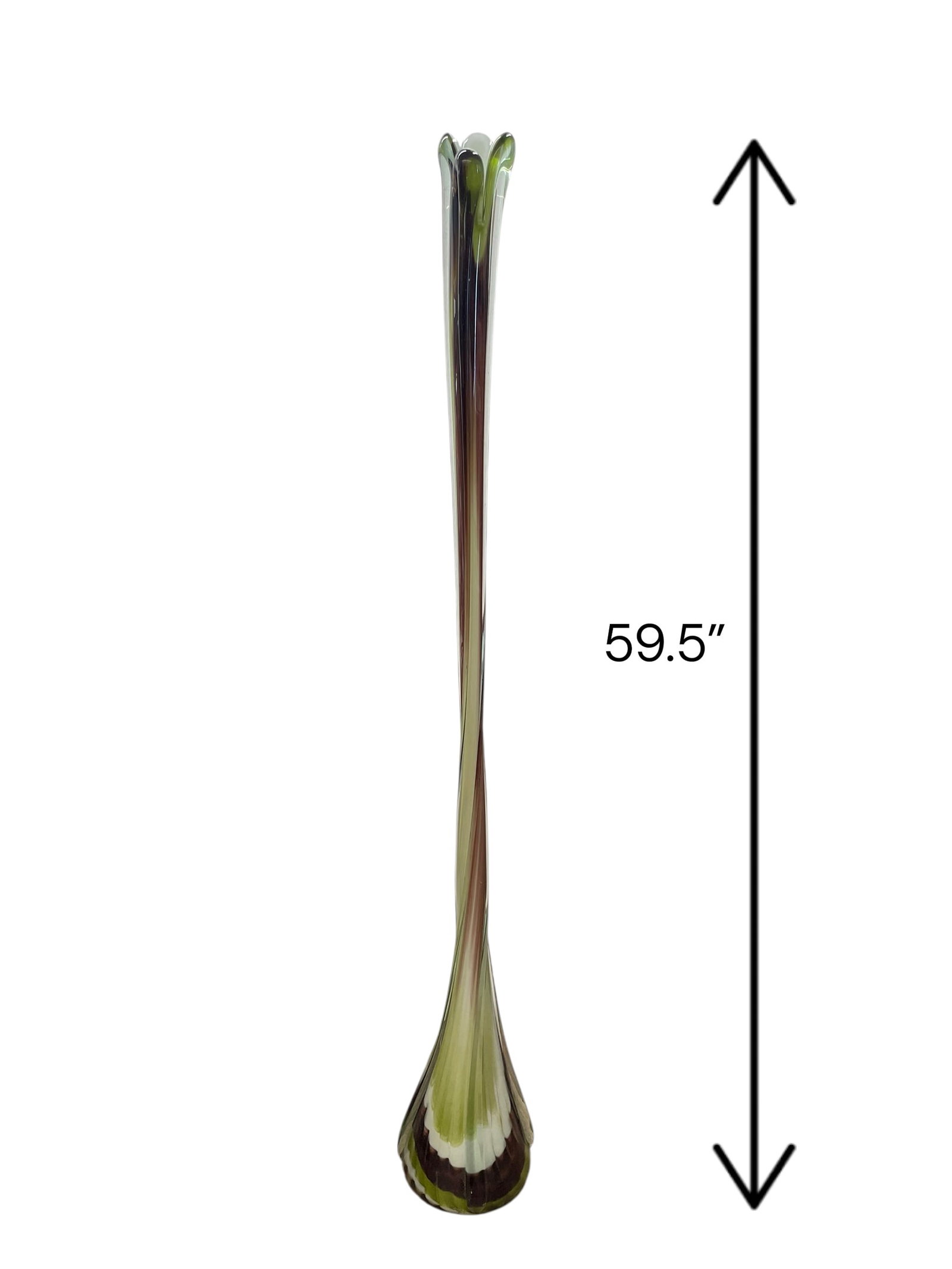 5 Ft Tall Studio Art Glass Stretched Vase: 5 Ft Tall Studio Art Glass Stretched Vase. A showstopper for your stretched vase collection. The height is 59 1/2", just almost 5 ft tall. It rises from a base of about 8" diameter, with the body