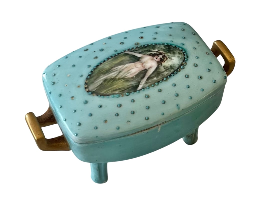 Footed Vanity Dish with Hand Painted Nude Lady (1 of 5)