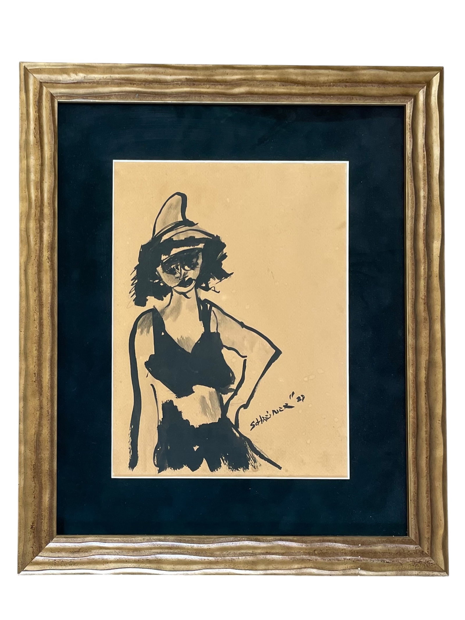 Painting on Paper Signed Schreiner '89: Original Painting on Paper, Signed Schreiner '89 Framed under glass Framed size 21" x 25"