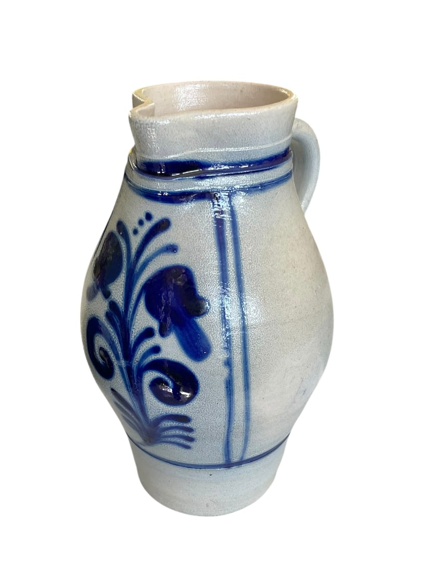 German 3L Salt Glazed Cobalt Decorated Pitcher (1 of 6)