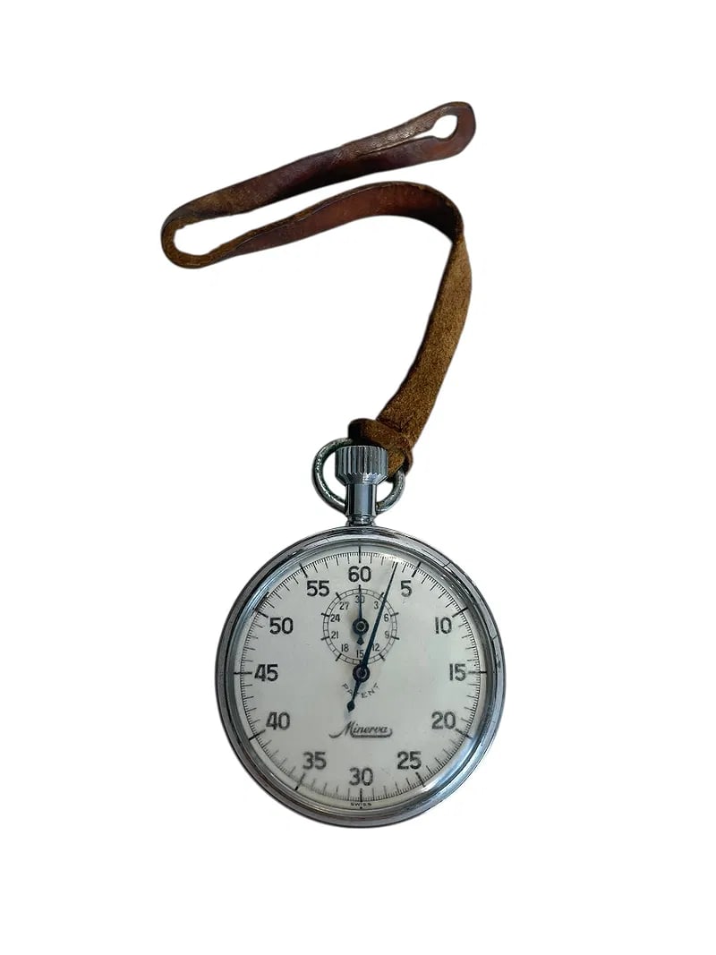 Vintage Minerva Stopwatch: Vintage Minerva Stopwatch, Swiss made, subdial, leather strap.