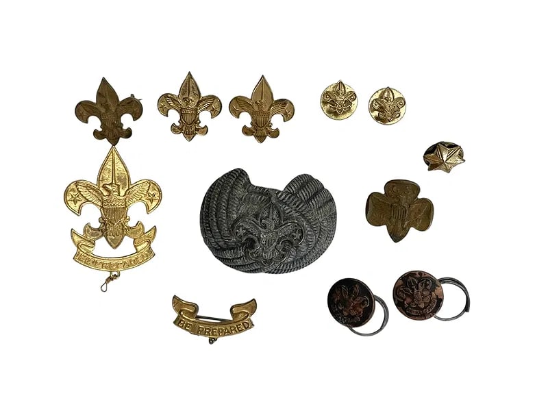 Vintage Boy Scout Pins, Slide, Buttons; Girl Scout Pin: Vintage Boy Scout Pins, Slide, Buttons; Girl Scout Pin. See photos for the assortment, older and newer.