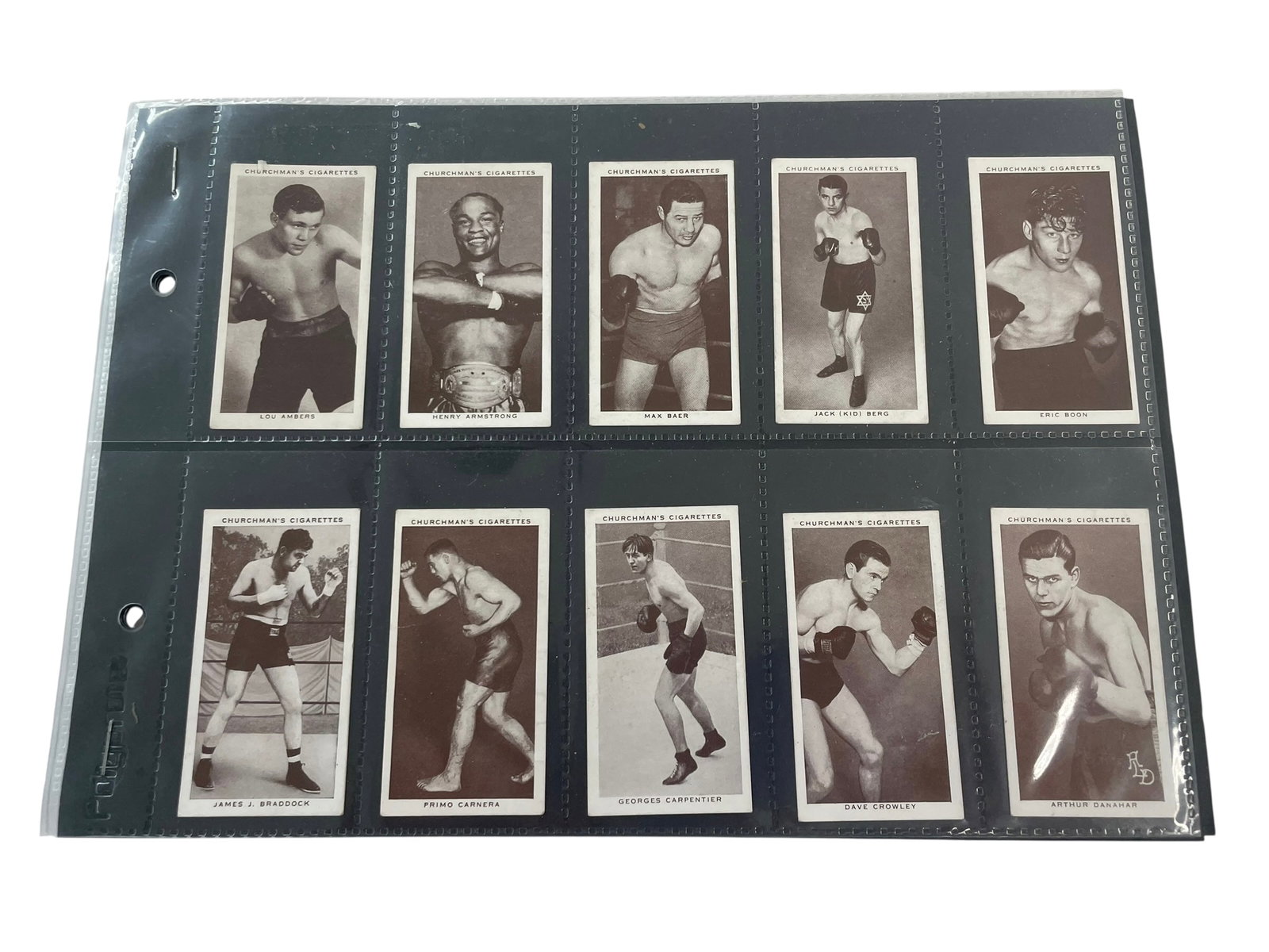Complete Set of 50 Churchman's Cigarettes 1938 Boxing Cards: Complete Set of 50 Churchman's Cigarettes Boxing Cards. British pre-war boxing personalities (boxers as well as promoters) on 50 tobacco cards issued in 1938 by Churchman's (Imperial Tobacco Co.).