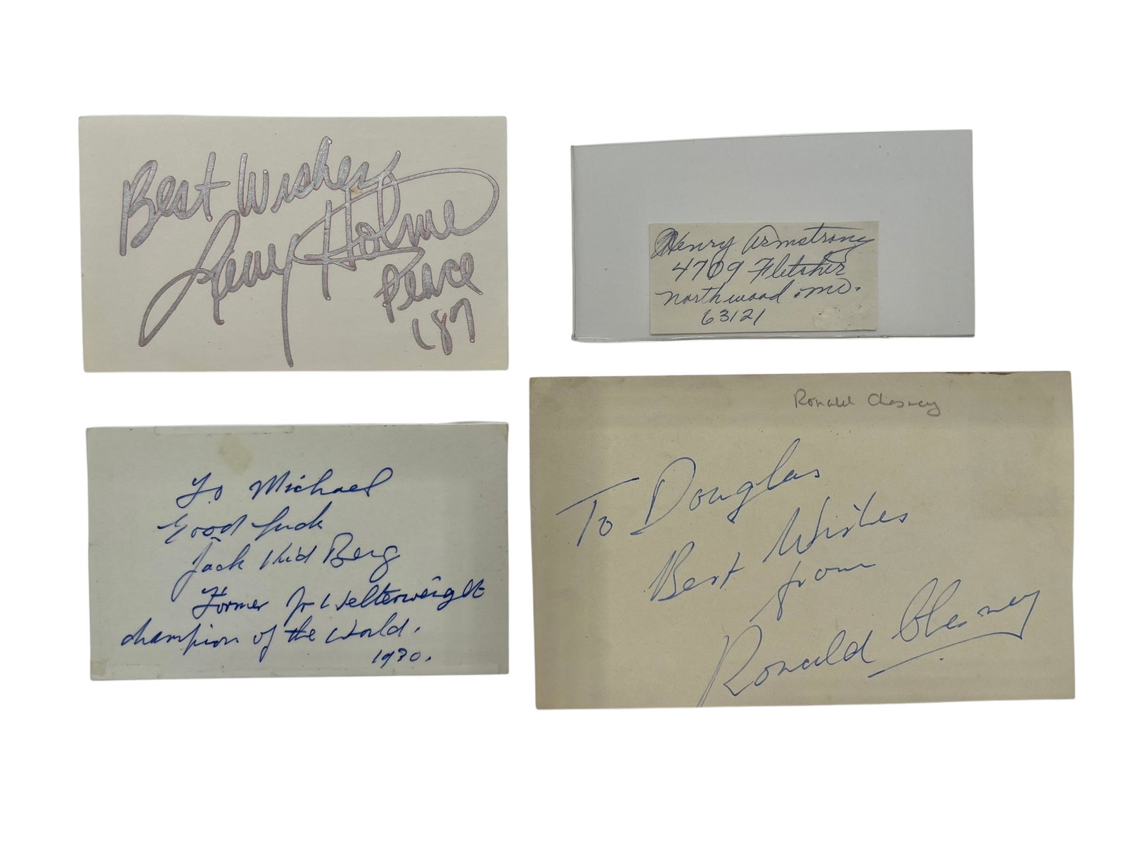 5 Boxing Autographs: Henry Armstrong, Larry Holmes, Jack Kid Berg, Ronald Chesney, Freddie Mills (1 of 7)