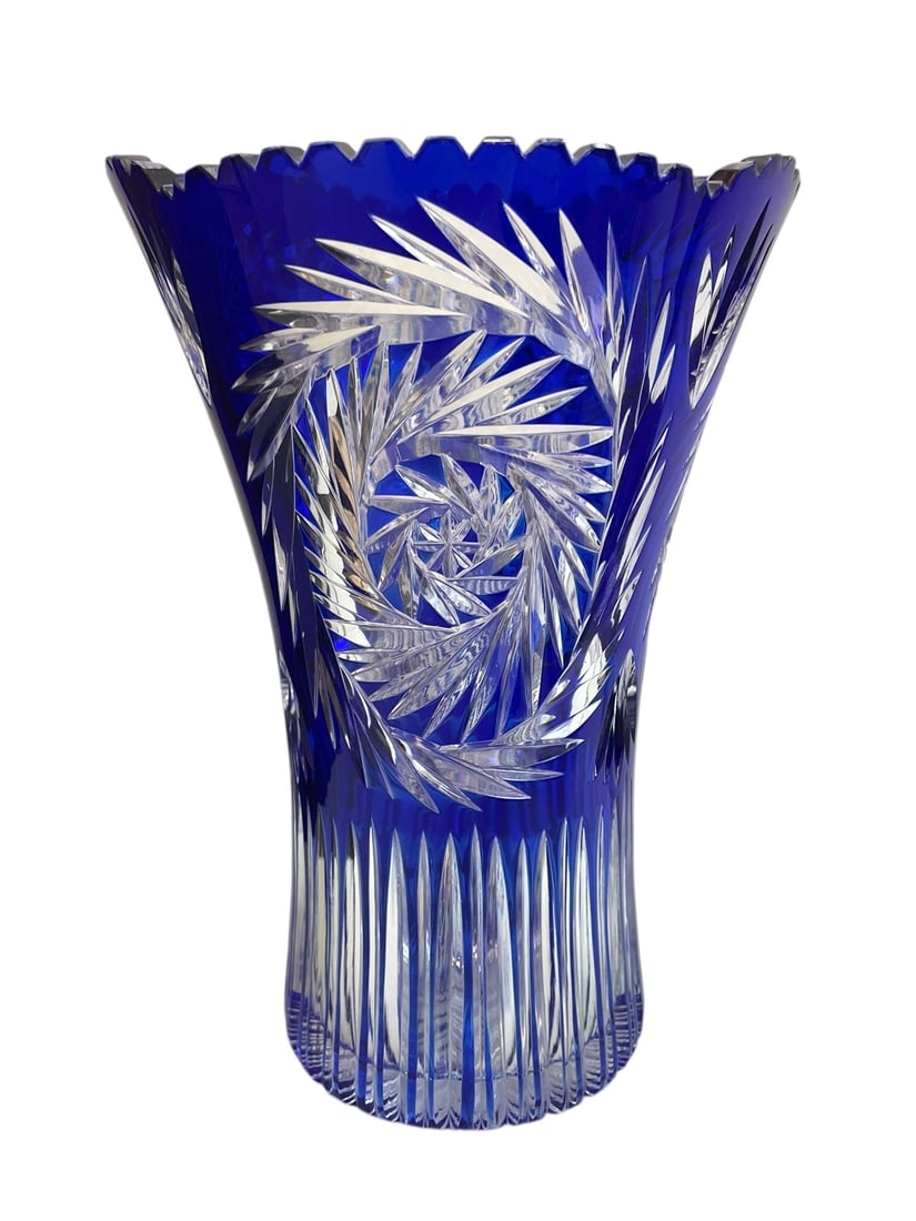 Cobalt Cut to Clear Bohemian Crystal Vase, 11 1/2' (1 of 4)