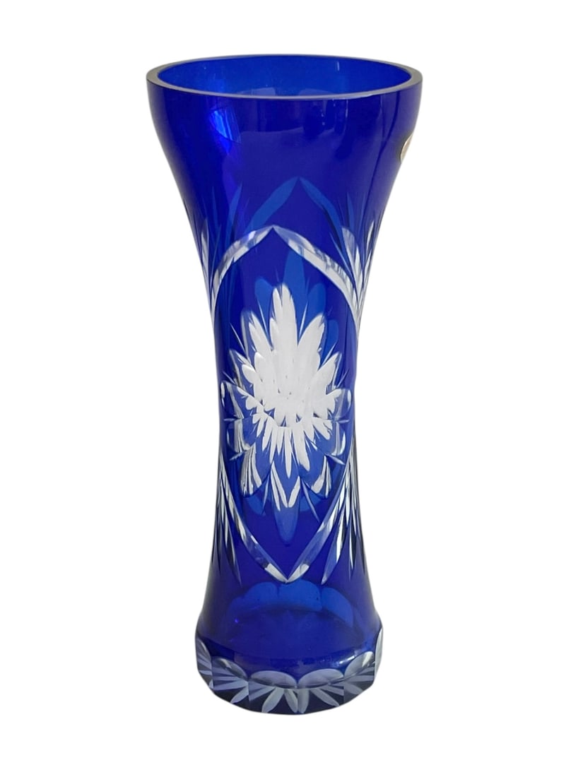 Badash Cobalt Cut to Clear 10.5' Vase: With original Badash USSR label. No chips or cracks. 10.5" tall