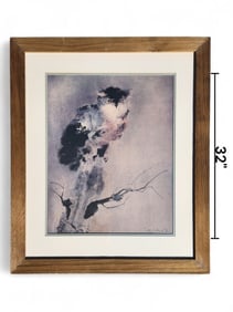Kaiko Moti Owl Print in Barnwood Frame: Kaiko Moti (Indian French, 1921-1989): "Owl". Appears to be signed, possibly a printed signature. Height 32" Width 27"