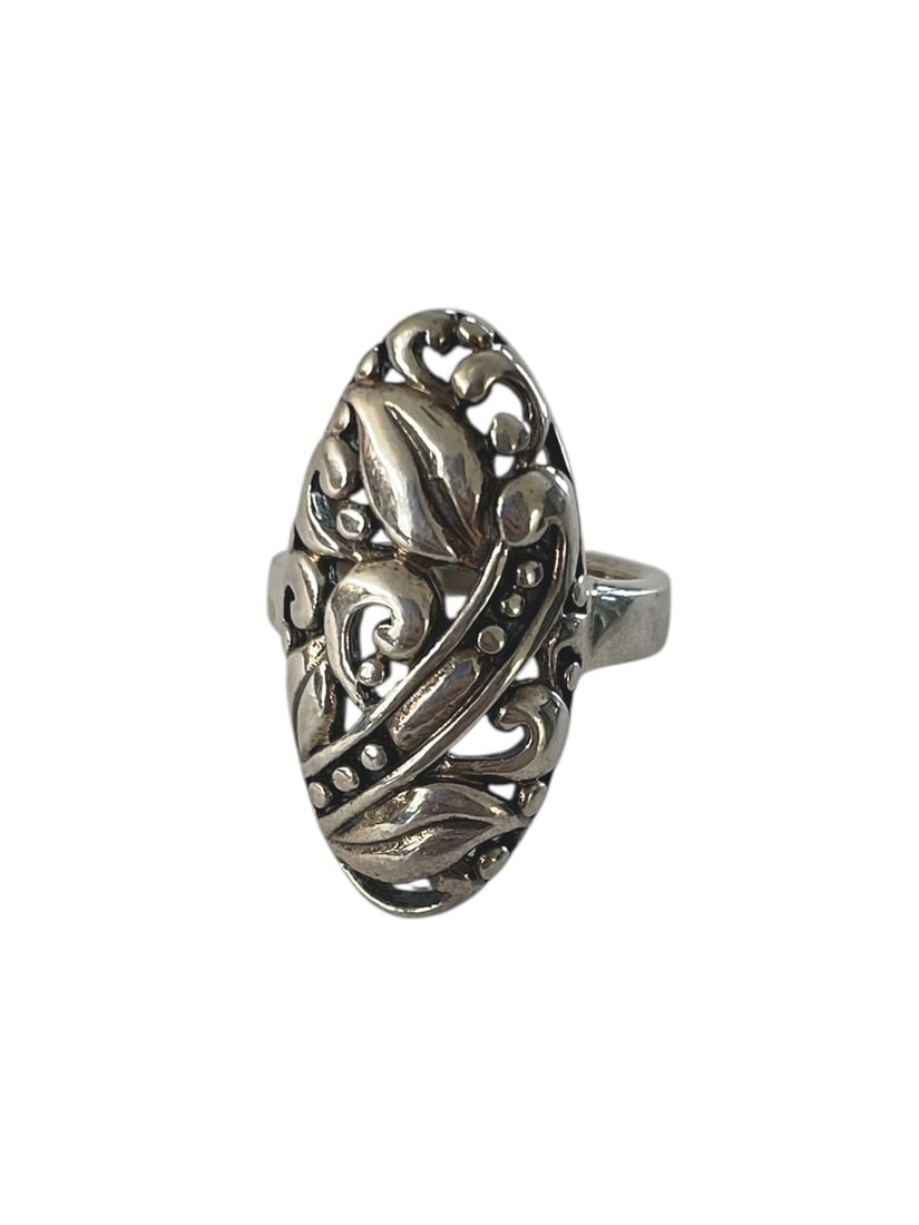 Sterling Silver Oval Leaves Ring - 3