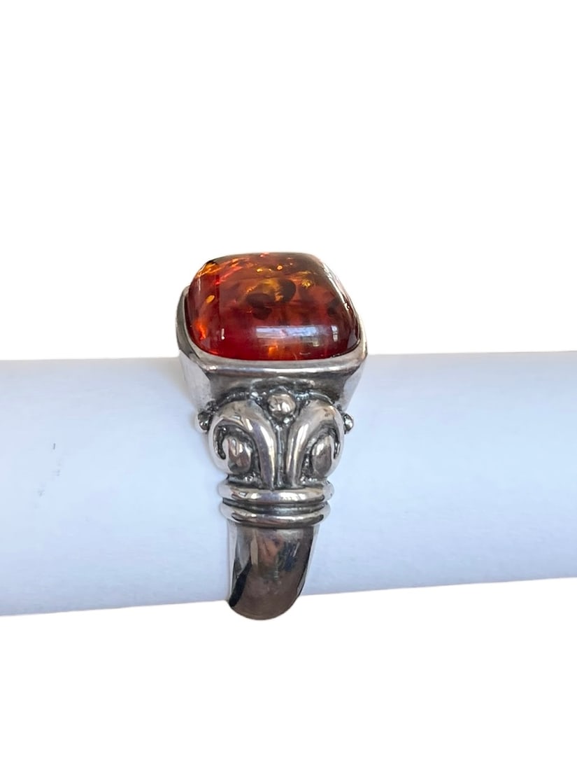 Amber Sterling Silver Ring - 4