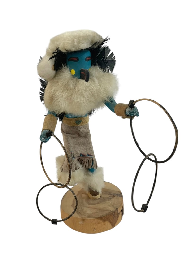 Hoop Dancer Kachina Doll by N. Yazzie, 13': Native American, signed: Hoop / N Yazzie / TT / 400,828. 13" tall; features rabbit fur and turquoise stone accents.
