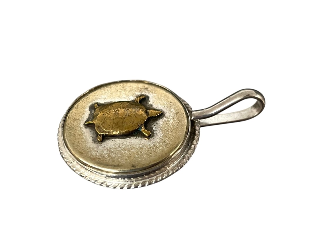 Antique Turtle Button Pendant, Sterling Silver - 2