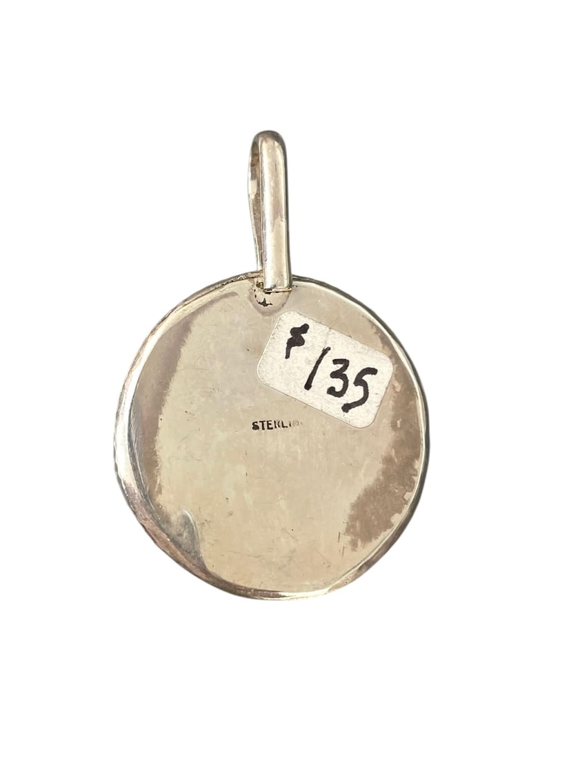 Antique Turtle Button Pendant, Sterling Silver - 3