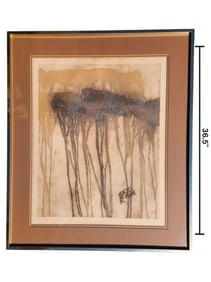 R.S. Riddick 'Jungle Heat' Large Signed Etching, Framed: Ronald S. Riddick (American, b. 1952) Pencil signed, titled, and numbered 54/150. Great vintage find, has another world feeling about it. It portrays the heat of the jungle with trees and a