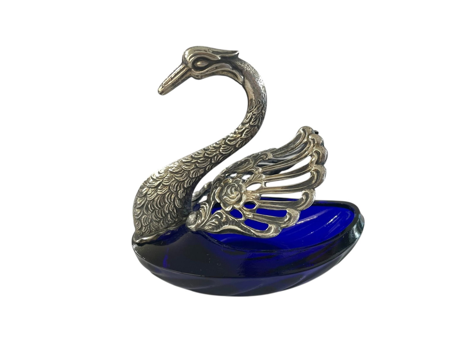 Cobalt Glass and 800 Silver Swan Salt Cellar (1 of 4)