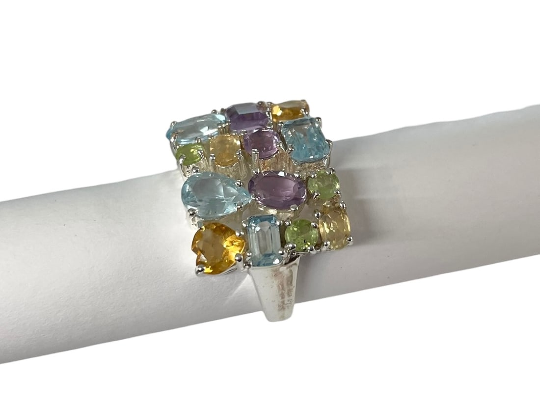 Multi Gemstone Sterling Silver Ring - 2