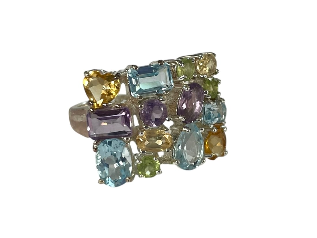 Multi Gemstone Sterling Silver Ring - 3
