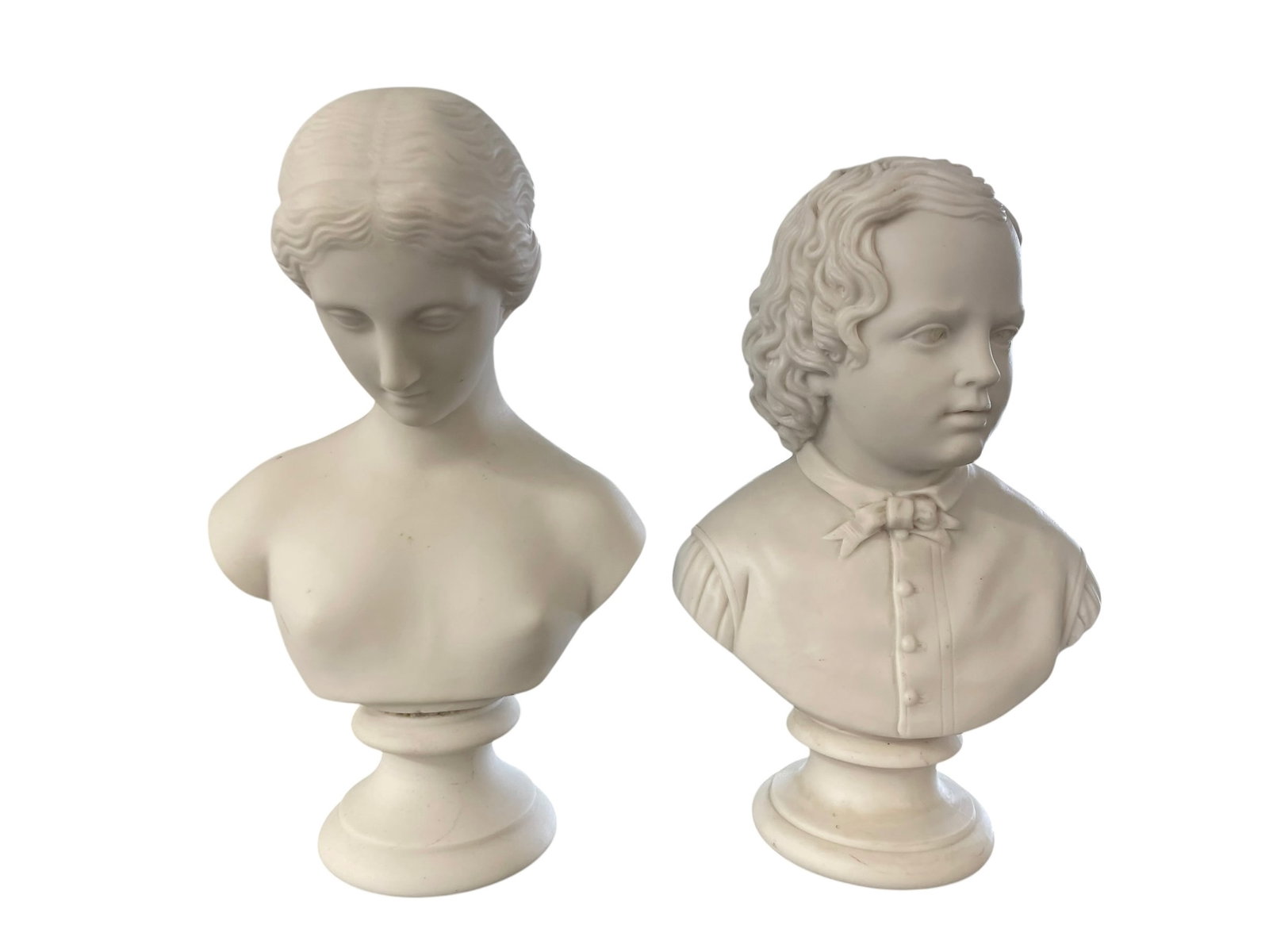 19th Century Parian Busts of Lady and Suited Boy (1 of 7)