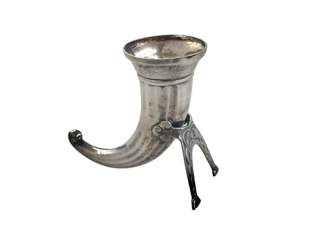 Swedish Sterling Silver Cornucopia Salt Horn: Small silver cornucopia horn, marked: Sterling / Sweden. 2" tall. Weight: 13 grams