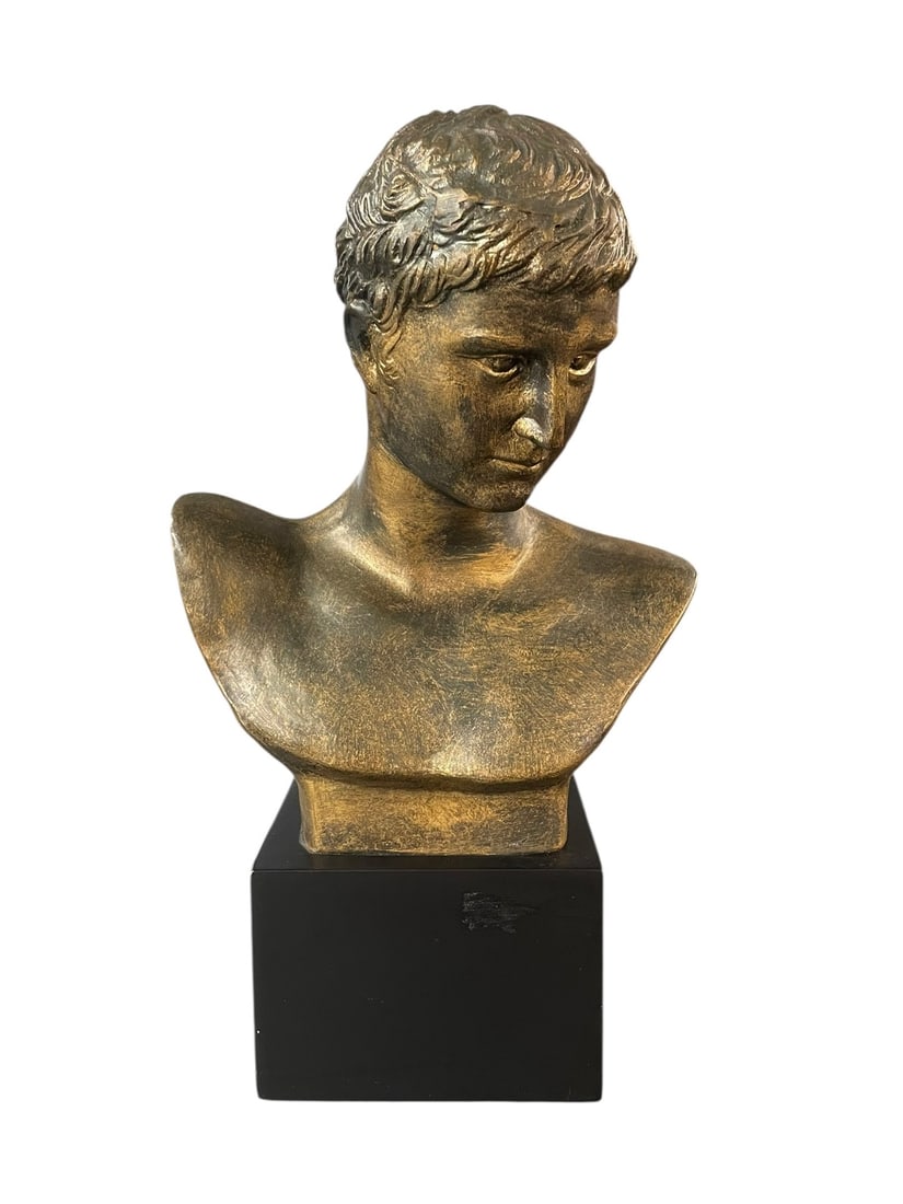 Augustus Caesar Bust, 12': Bronze-finished metal bust on a black base, 12" tall.