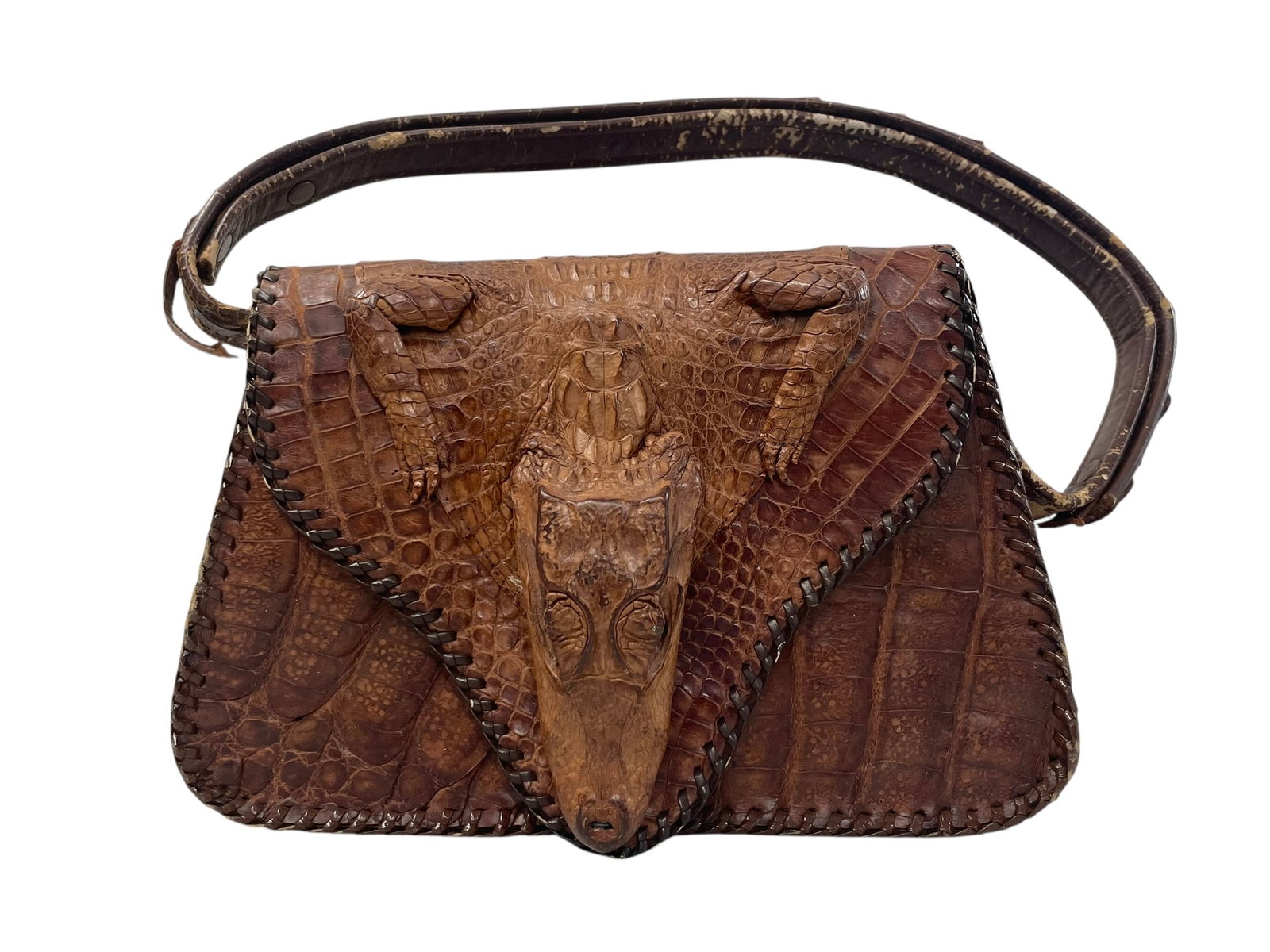 Vintage Full-Body Alligator Purse: Genuine alligator taxidermy handbag with full head and feet. Made in Cuba. The strap is in fair/poor condition, but the purse body itself is much better.