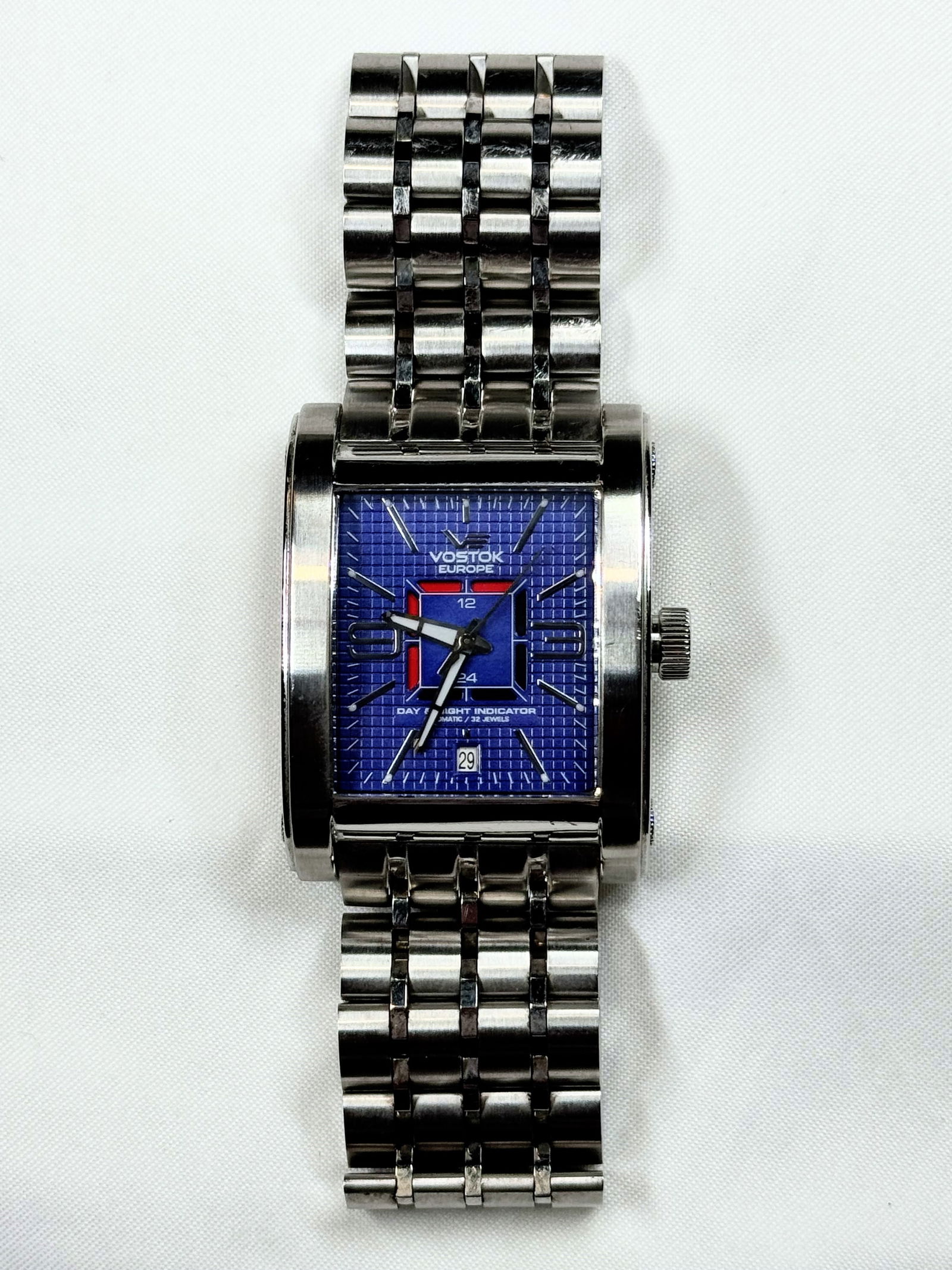 A men's Vostok Europe blue face stainless steel watch. (1 of 6)
