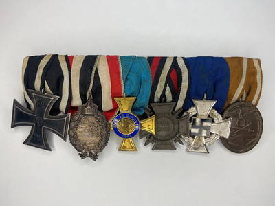 German WW1 & WW2 Medal Bar Featuring German Imperial Prinzen Size Pilot Badge and Order of the Crown