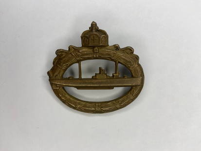 German Imperial Original WW1 U Boat Badge by Walter Schot: German Imperial WW1 U-Boat Badge by Walter Schot, an original naval award recognizing distinguished submarine service during World War I.