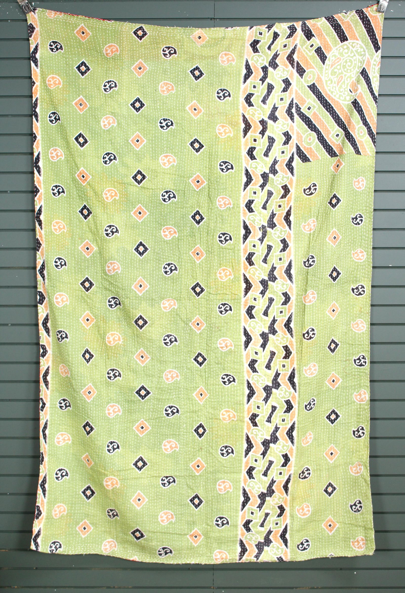 Rajasthani Kantha Quilt, Throw, Blanket Green (1 of 2)