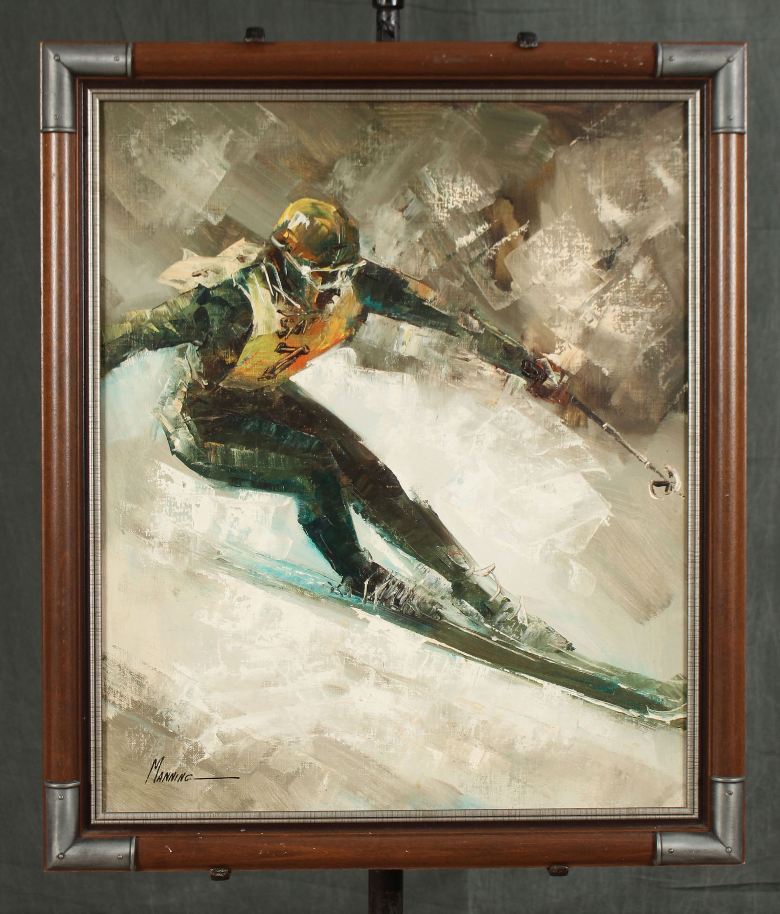 MCM Skier Painting, Signed Manning (1 of 5)