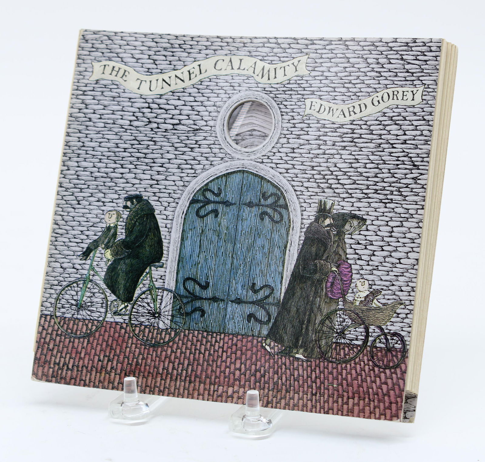 Edward Gorey, Magic Windows, Tunnel Book: Original Magic Windows tunnel book entitled "The Tunnel Calamity" by Edward Gorey. 1984. Size: 6.5 x 7 in.
