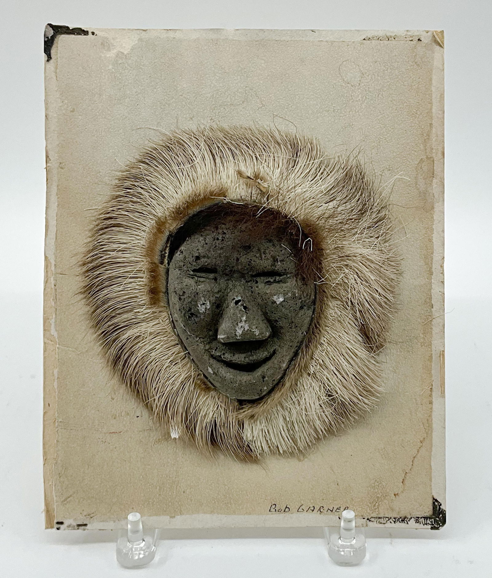 Inuit Carved Fossil Bone Mask, Signed Bob Garner: Inuit Carved Fossil Bone Mask Signed Bob Garner. Size: 10 x 8 x 1.5 inches