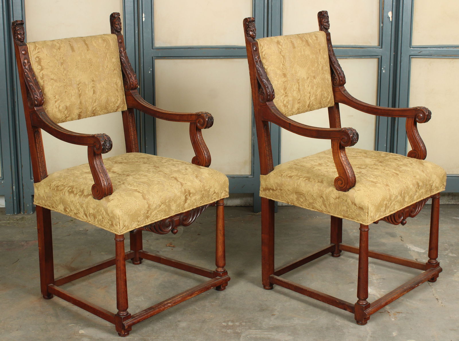 Pair Antique Carved Throne Chairs (1 of 9)