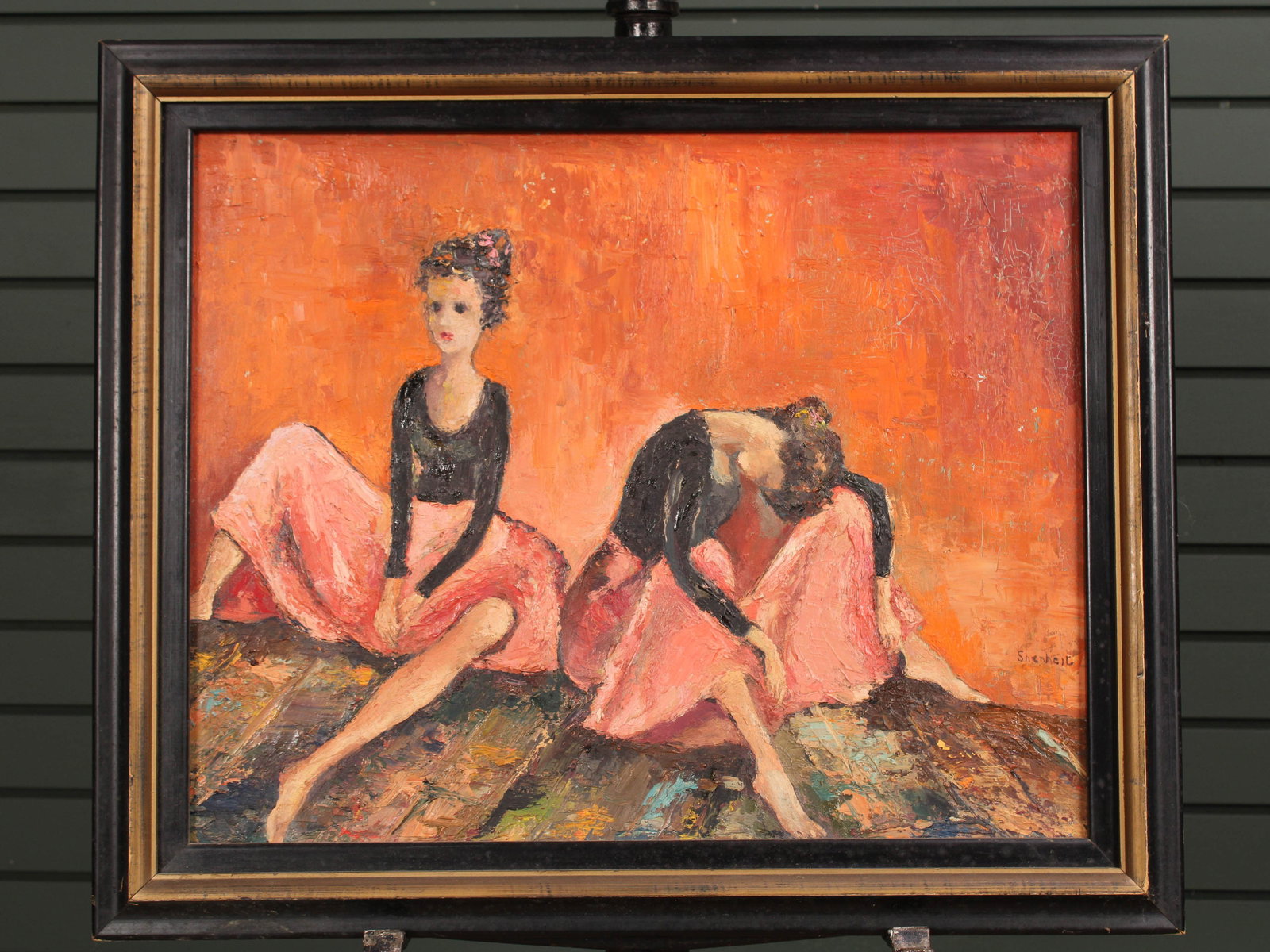 Vintage MCM Ballerina Painting, Signed Shenheit.  Size: 20"T x 24"W x 1.5"D (1 of 8)