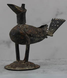 Antique Bronze Nepalese Oil Lamp in the form of a  bird. Head is removable and holds the wick. Size:: Antique Bronze Nepalese Oil Lamp in the form of a bird. Head is removable and holds the wick. Size: 5"T x 5"L x 3"D