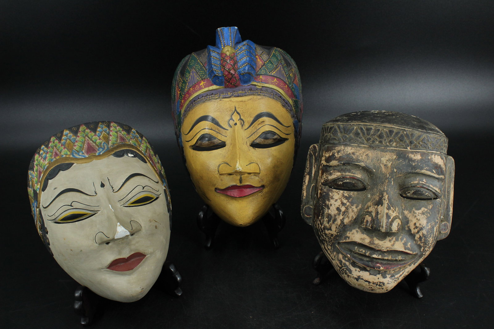 Indonesian Java Topeng Masks. Size: Largest: 9.5"  H x 7.5" W x 5.5" D. (1 of 15)