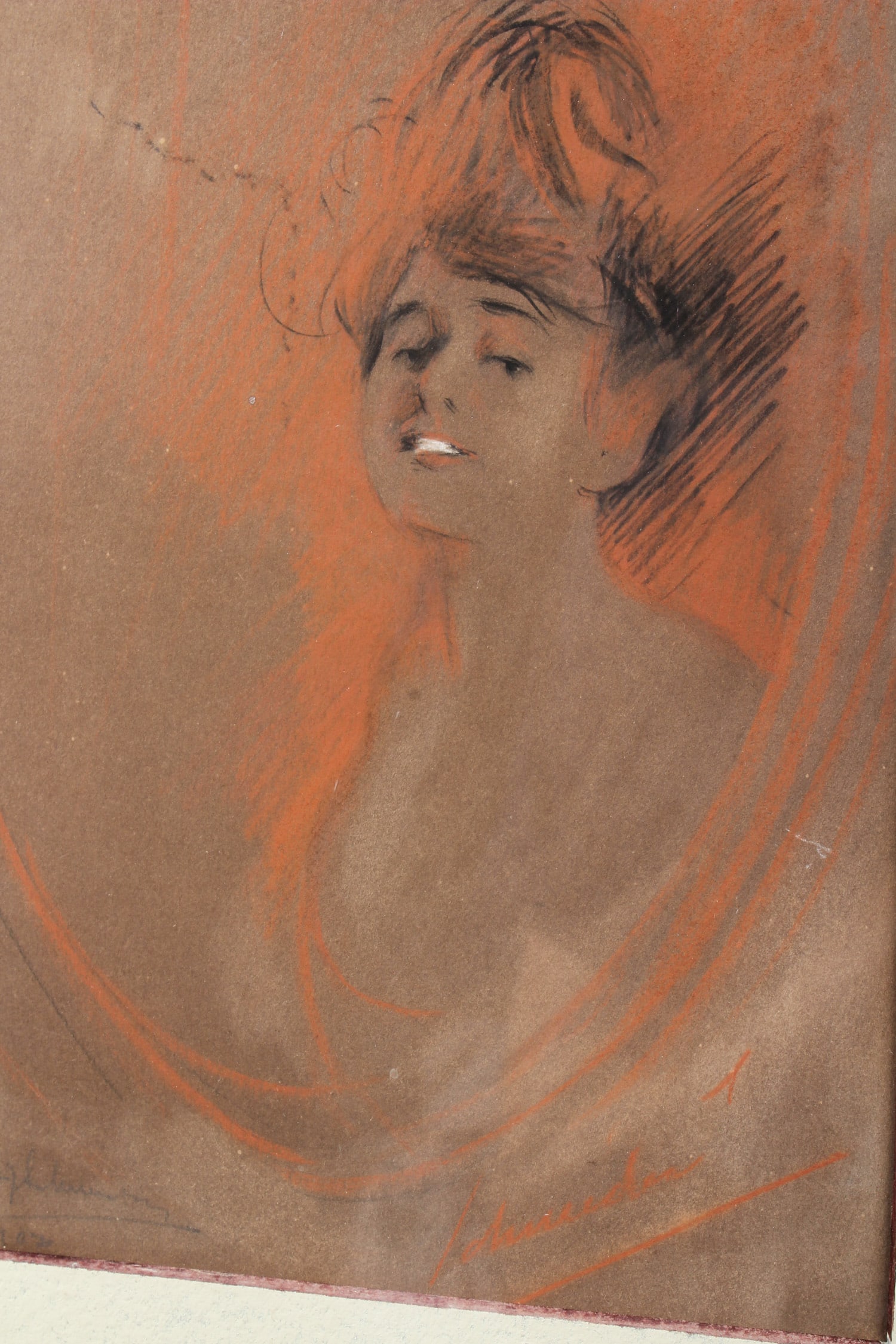 Otto Schneider (1865-1950) Signed Drawing. Size: Framed: 17.5" H x 13.5" W x 0.5" D; Sight: 12" H x: Otto Schneider (1865-1950) Signed Drawing. Size: Framed: 17.5" H x 13.5" W x 0.5" D; Sight: 12" H x 8" W
