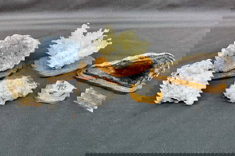 Celestite, druzy, cave calcite, petrified wood,  Herkimer diamond in matrix, optical calcite.: Celestite, druzy, cave calcite, petrified wood, Herkimer diamond in matrix, optical calcite. Stands included. Size: largest 3"T x 5"L x 3"D Provenance: From the lifetime collection of an Oreland, Penn