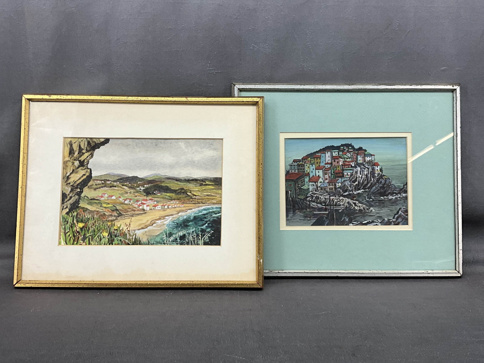 2 Plein Air Watercolors, Italy, Portugal, Signed: 2 Plein Air Watercolors, Italy, Portugal, Signed. Unknown artist. Signed, dated late 1960's. Size: 10.25"T x 13.25"L; 11"T x 13"L
