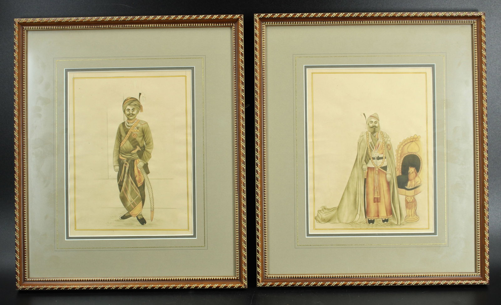 Pair Persian Qajar Royalty Portrait Lithographs: Pair Persian Qajar Royalty Portrait Lithographs. Size: 15" x 12.75" frame, 9.25" x 6.75" sight.