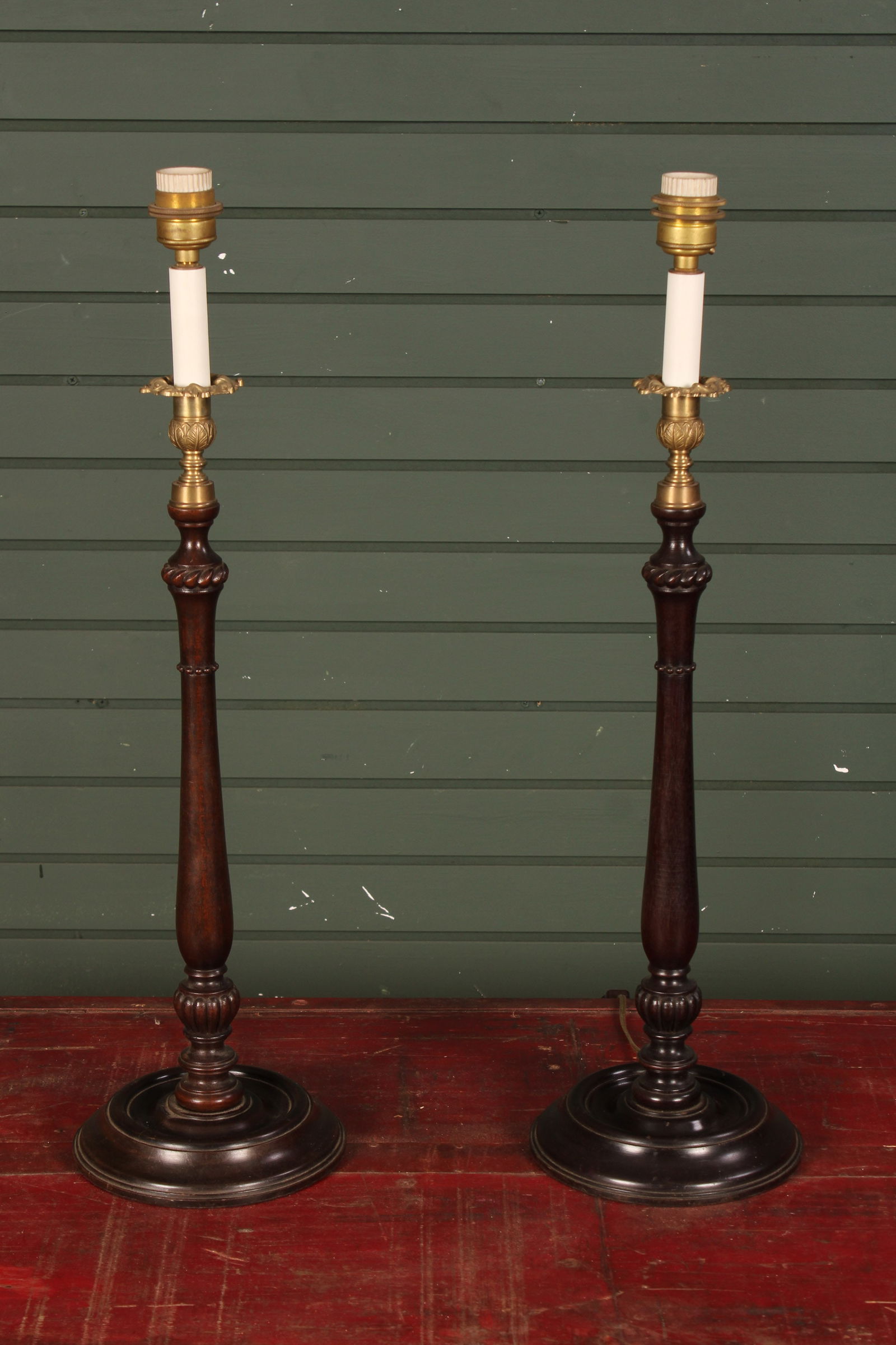 Pair Wood Candlestick Lamps (1 of 9)