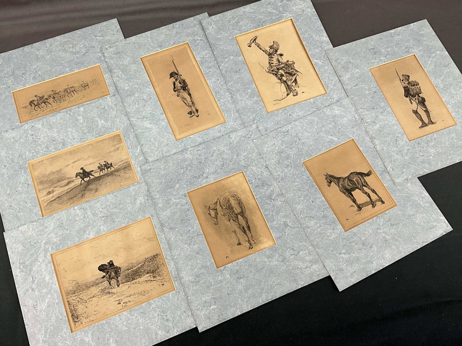 8 Equestrian, Cavalry, Etchings after Meissoner: 8 Equestrian, Cavalry, Military Etchings after Ernst Meissoner Size: 13"T x 10"W with mattes