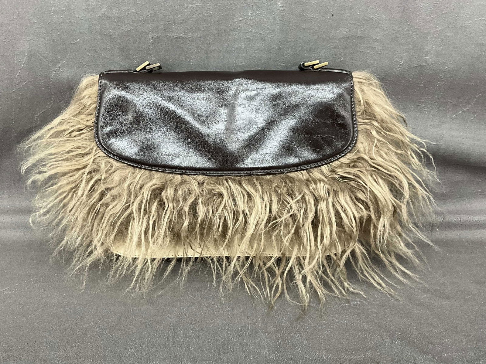 Vintage Two Tone Leather & Fur Clutch (1 of 6)