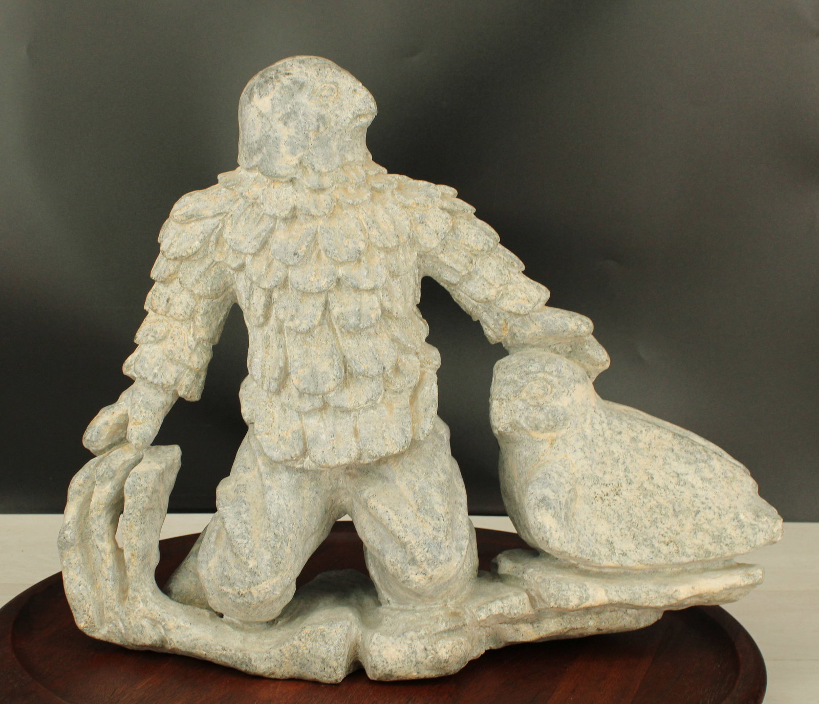 Inuit Soapstone Zoomorphic Bird Spirit, Signed: Bart Hanna (Iglooliq, B. 1948-). Pyroxine. Signed B Hanna In Roman To Base. 1990. 17.5" Wide X 15" Tall.