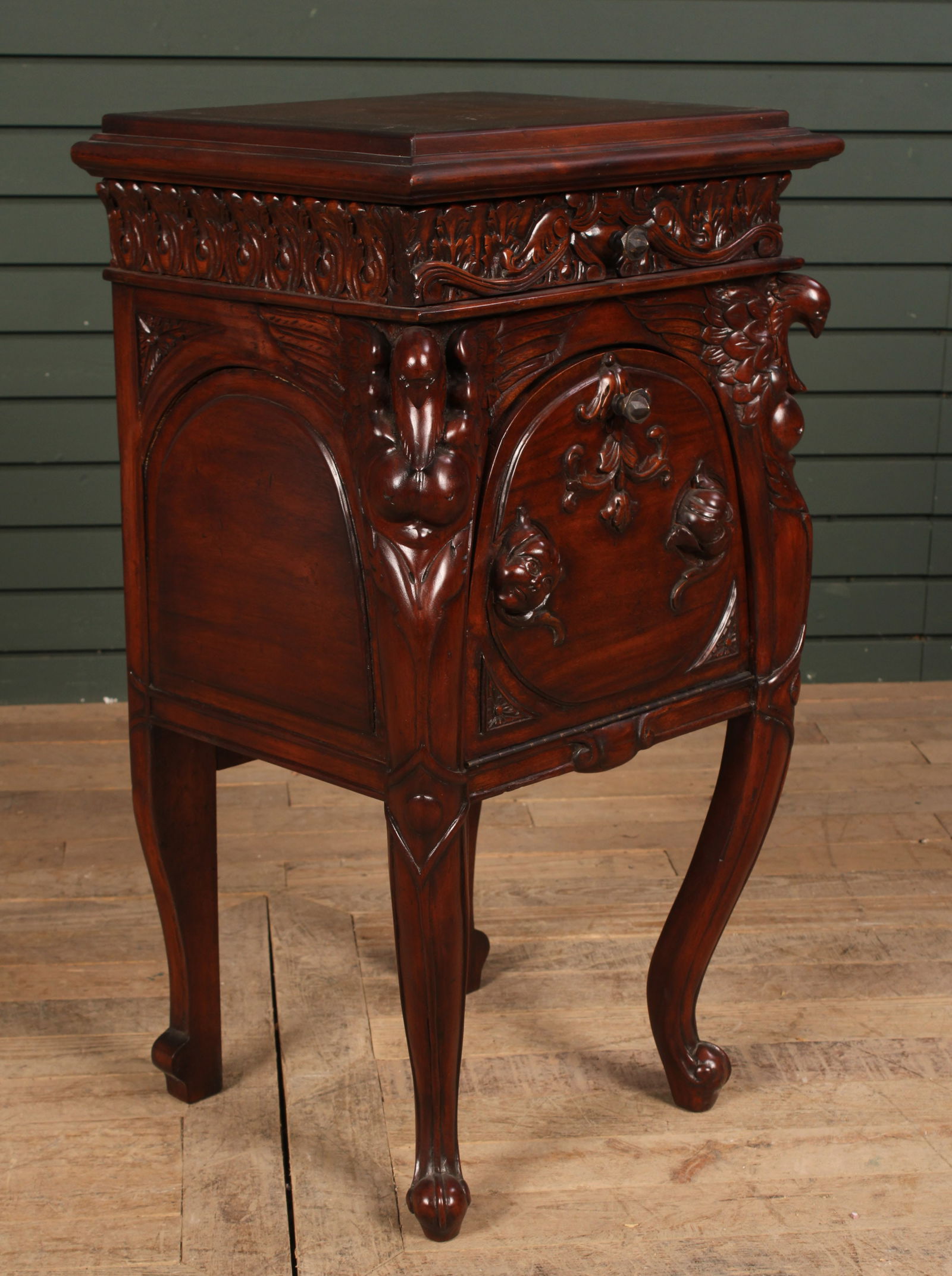 Carved Drop Front Side Table With Birds & Masks (1 of 8)