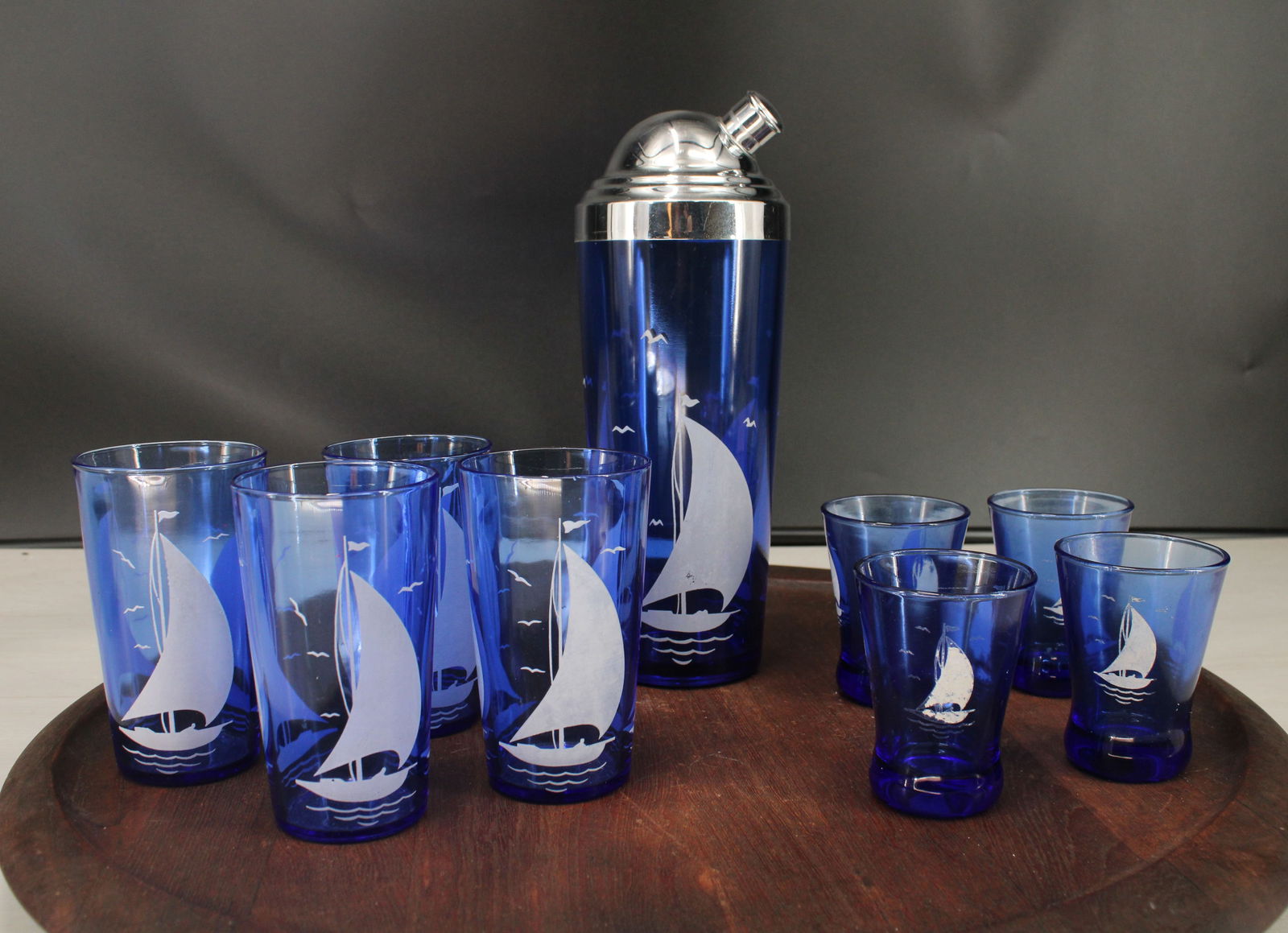 1930’s Hazel Atlas Cobalt Blue Cocktail Set (1 of 13)