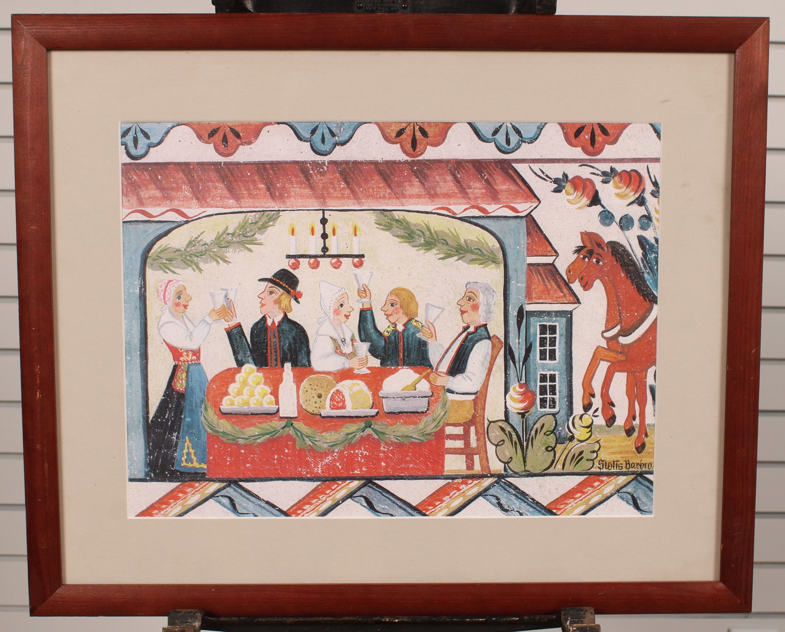 Slotts Barbro, Scandinavian Folk Art: Slotts Barbro, Scandinavian Folk Art. Size: frame 17.5"H x 21.5"W sight 11.5"H x 15.5"W