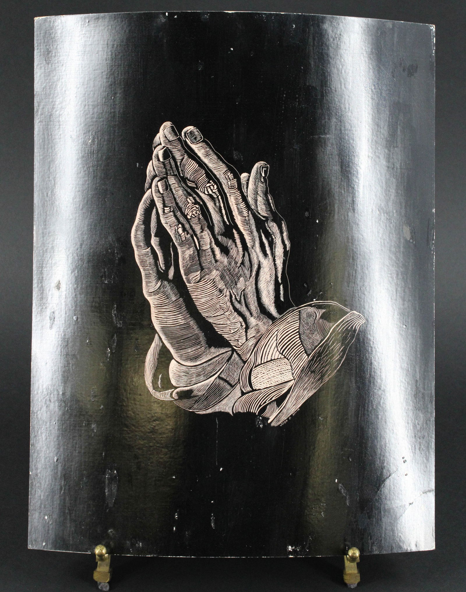 Vintage Folk Art Scratchboard Praying Hands (1 of 6)