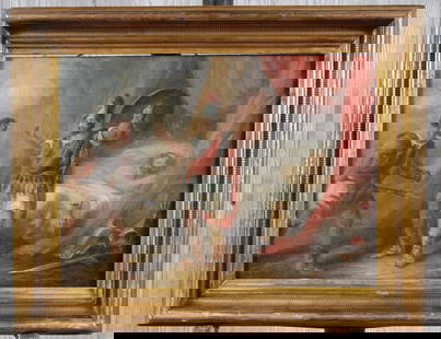 Continental School, Genre Painting: Continental School, 19th C Genre Painting. OOB Size: Framed: 13.5" H x 17" W x 1.5" D; Sight: 9.5" H x 13"