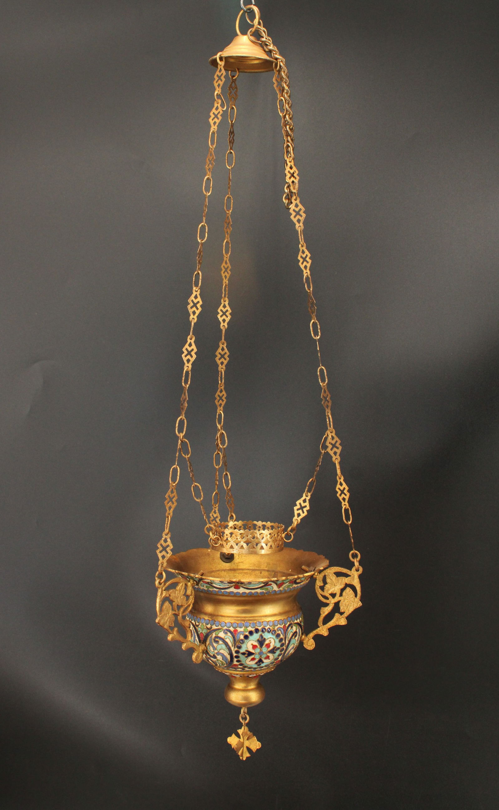 Byzantine Style Enameled Pendant Vigil Lamp (1 of 5)